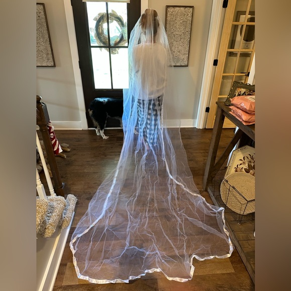 Accessories - White Satin Trimmed Cathedral Wedding Veil